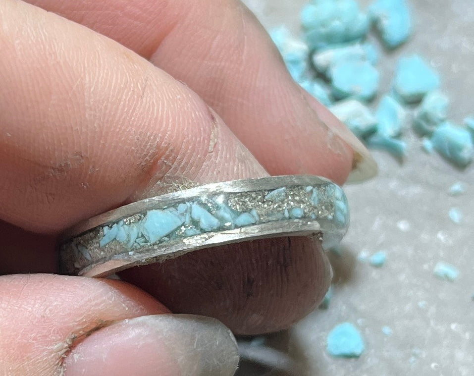 Sterling Silver Turquoise Inlay Ring Size 11