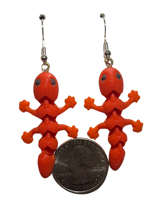 3D Printed Hypoallergenic Earrings "ORANGE FIDGET LIZARDS"