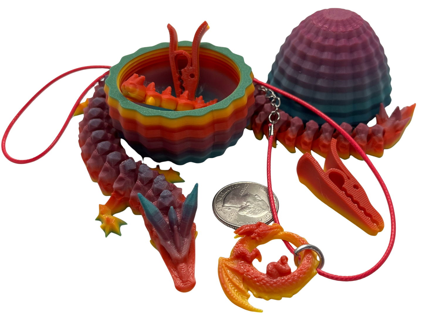 "DRAGON SET" 3D Printed PLA Dragon Fidget Toy/Necklace/Hair Clips/Egg/Baby