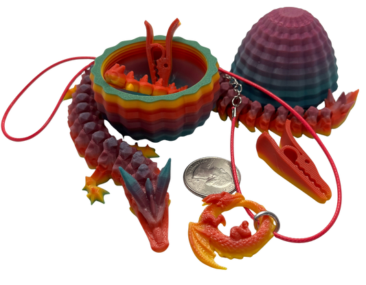 "DRAGON SET" 3D Printed PLA Dragon Fidget Toy/Necklace/Hair Clips/Egg/Baby