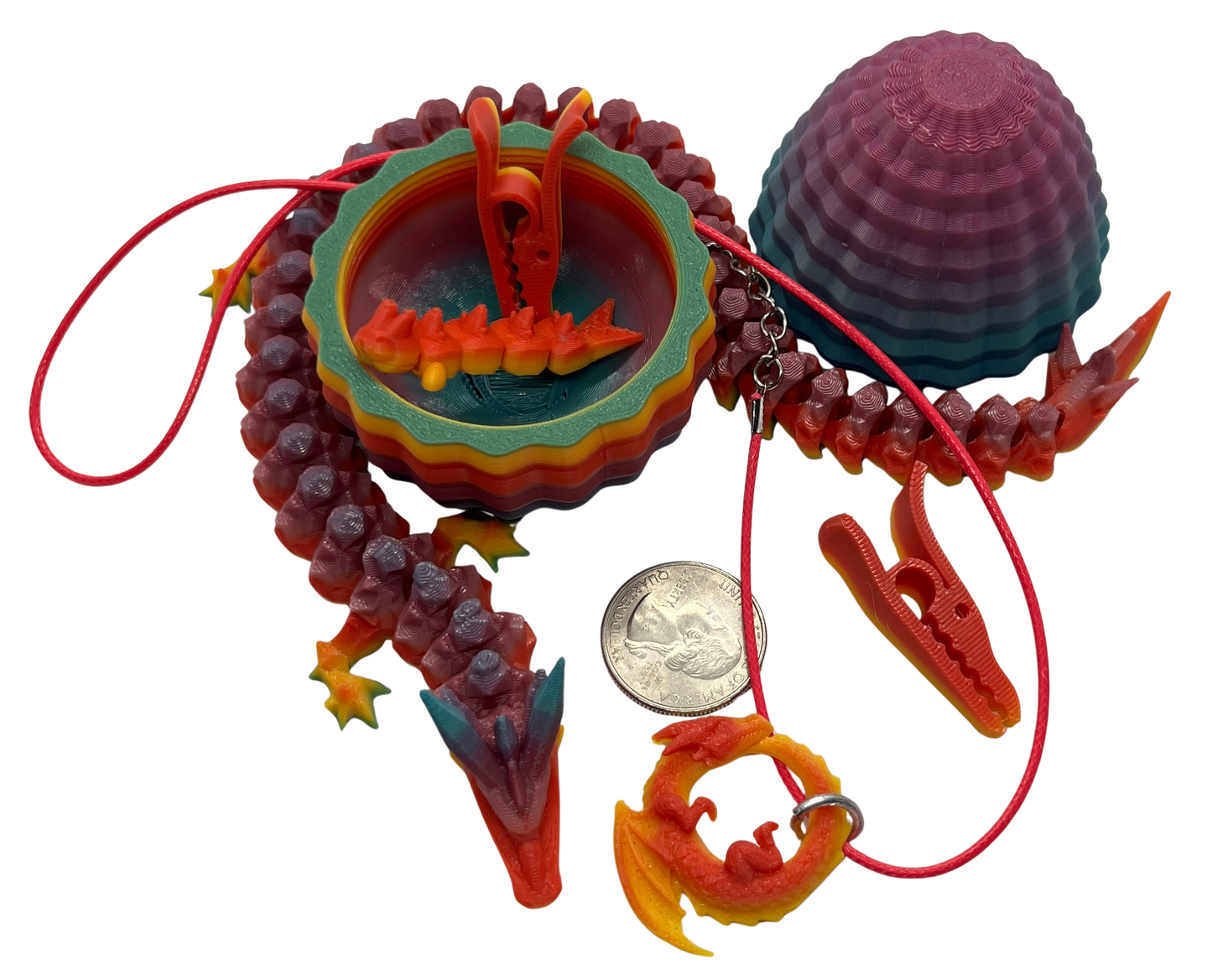 "DRAGON SET" 3D Printed PLA Dragon Fidget Toy/Necklace/Hair Clips/Egg/Baby