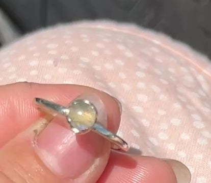Sterling Silver Labradorite Cabochon Castle Bezel Ring Size 8.5